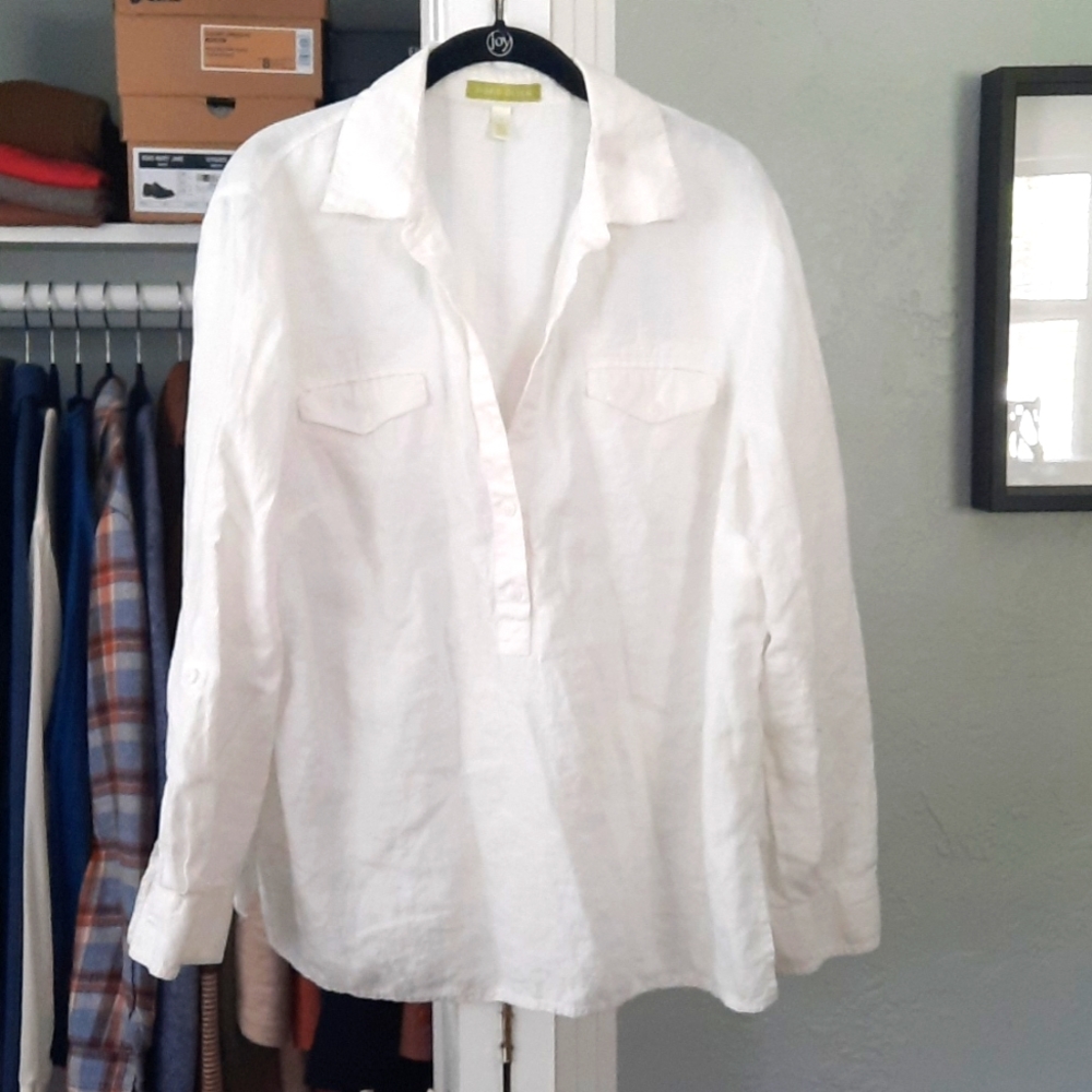 Sigrid Olsen White Linen Popover Blouse